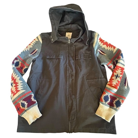 THREAD + SUPPLY Gray Military Utility Jacket Aztec Sleeves Size Large - Picture 2 of 14